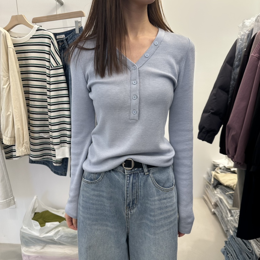 RIVER RAIN韓國直郵㊣東大門實拍女裝新品熱賣長袖T恤開衫羅紋RIVER RAIN長袖T恤圖色3