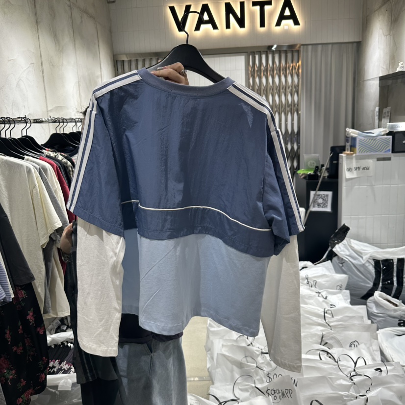 VANTA韓國直郵㊣女裝新品人氣休閑25春夏職業長袖T恤假兩件VANTA長袖T恤