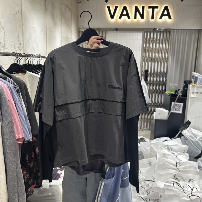 VANTA韓國直郵㊣女裝新品人氣休閑25春夏職業長袖T恤假兩件VANTA長袖T恤圖色2