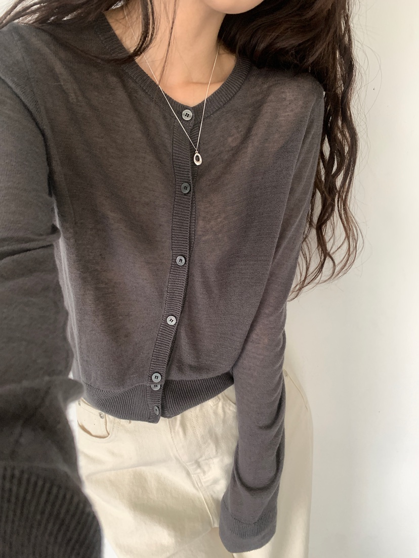 PLAYBUTTON-P直郵韓國代購㊣女裝新品人氣職業25春夏針織衫亞麻PLAYBUTTON針織衫