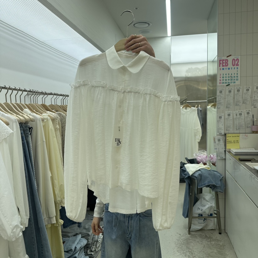 MIXXIN韓國㊣直郵東大門代購女裝新品時尚25春夏襯衫蕾絲衫MIXXIN襯衫/蕾絲衫