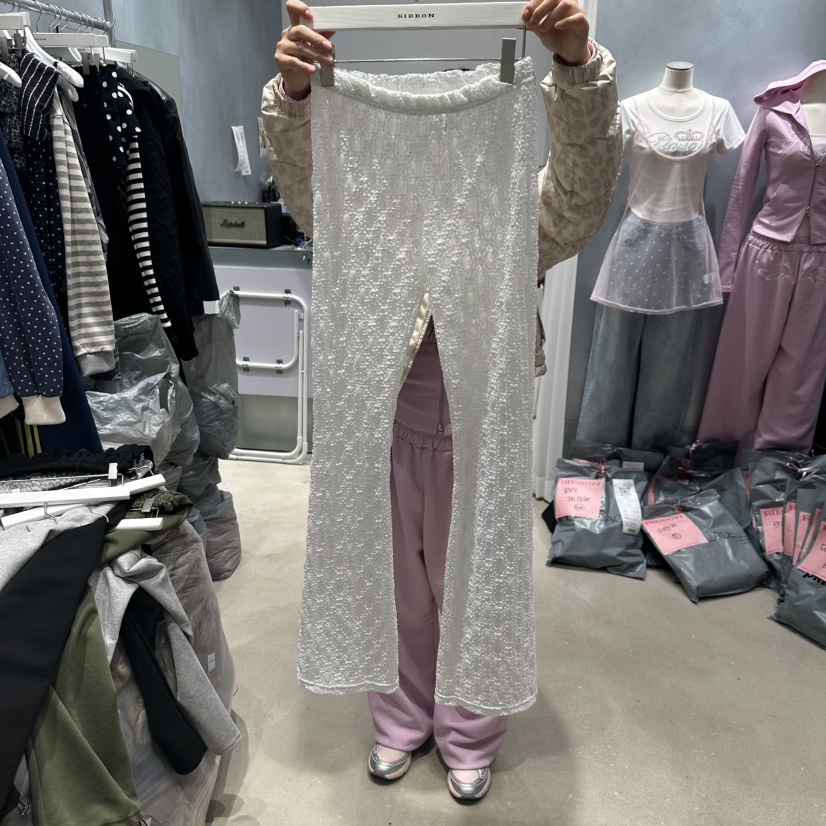 RIBBON東大門實拍女士新品真品休閑時尚人氣休閑褲喇叭蕾絲RIBBON休閑褲圖色1