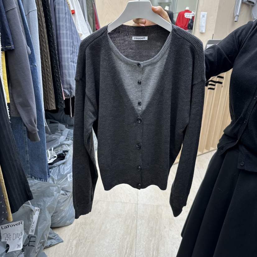 Lay oveR韓國㊣直郵東大門代購女裝新品時尚針織衫雙層開衫E/E/E針織衫圖色2