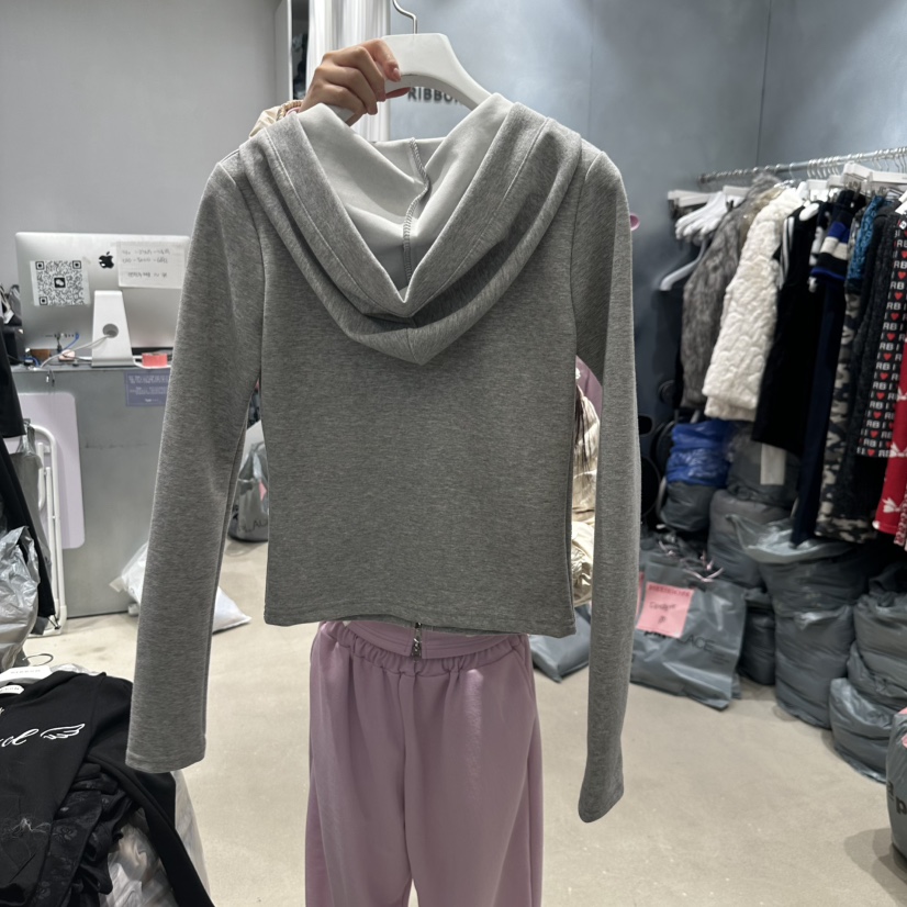 RIBBON東大門代購女士新品職業時尚人氣真品熱賣衛衣拉鏈連帽RIBBON衛衣
