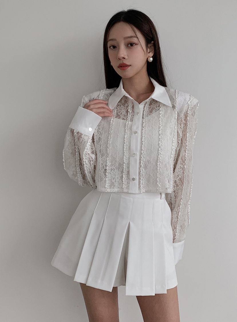 SLIT直郵韓國代購㊣女裝新品時尚推薦25春夏熱賣襯衫蕾絲衫SLIT襯衫/蕾絲衫