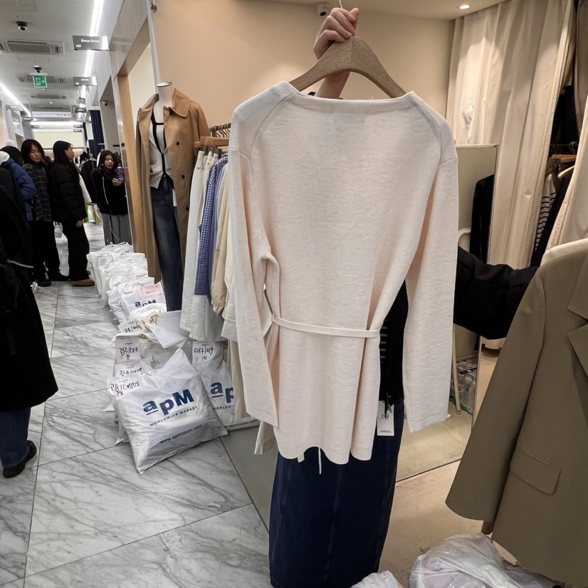AFTERGLOW直郵韓國代購㊣女裝新品休閑職業針織衫含腰繩開衫AFTERGLOW針織衫