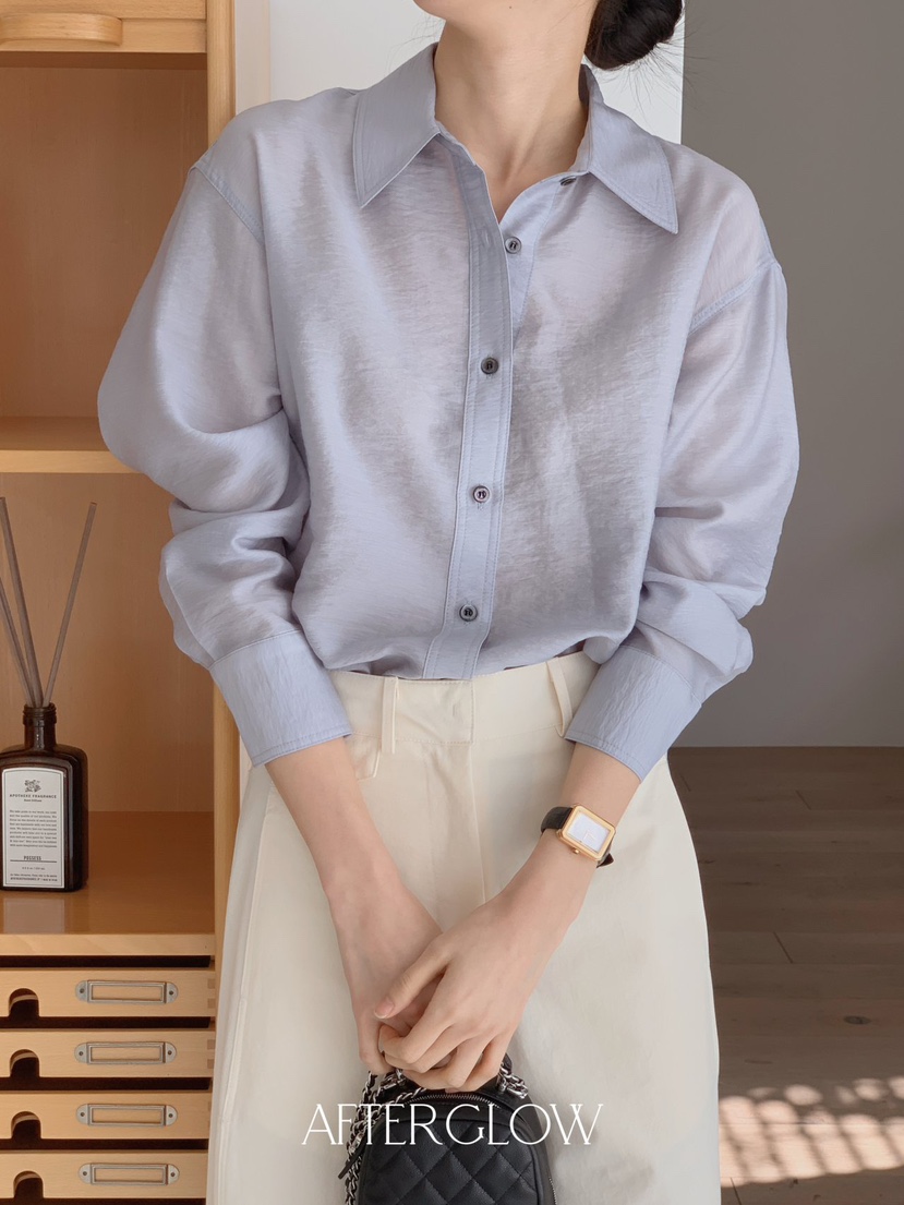 AFTERGLOW韓國直郵㊣東大門實拍女裝新品時尚襯衫蕾絲衫天絲羊毛AFTERGLOW襯衫/蕾絲衫圖色4