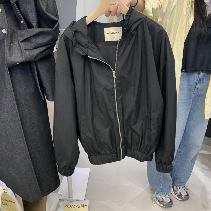 ROMAINE直郵韓國代購㊣女裝新品25春夏人氣職業夾克荷葉邊連帽ROMAINE夾克圖色2
