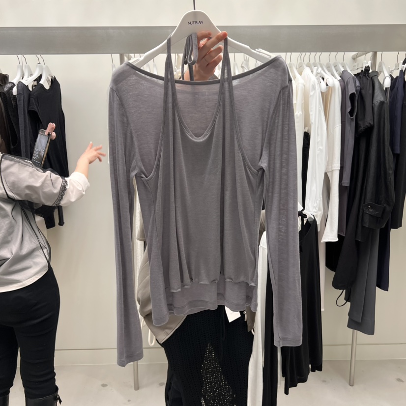 NUTPLAN直郵韓國代購㊣女裝新款熱賣職業休閑長袖T恤假兩件NUTPLAN長袖T恤圖色1