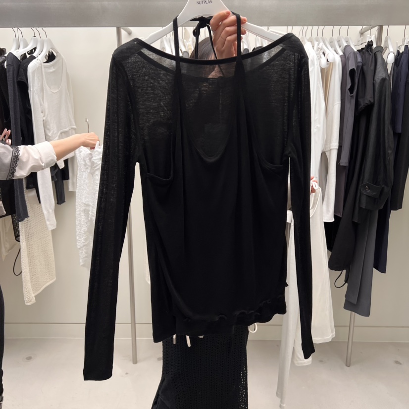 NUTPLAN直郵韓國代購㊣女裝新款熱賣職業休閑長袖T恤假兩件NUTPLAN長袖T恤圖色2