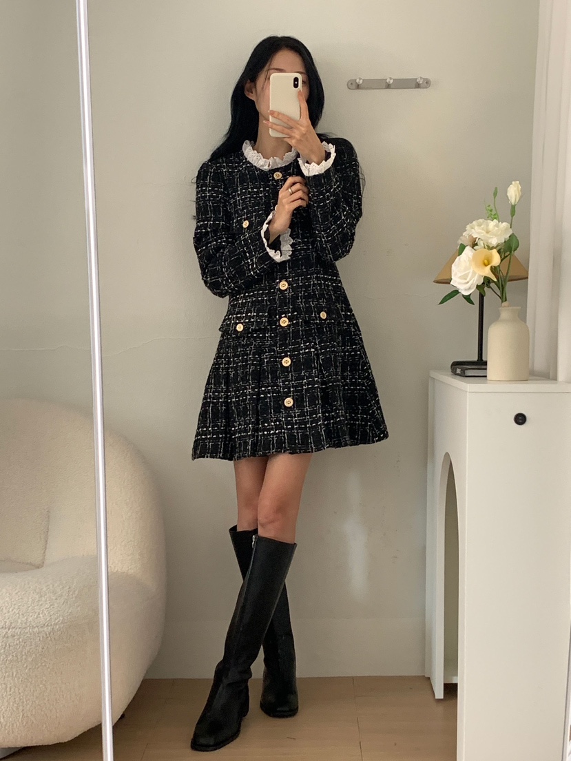 RED-J-레드.J-T韓國直郵㊣女裝新品人氣休閑連衣裙粗花呢RED-J連衣裙