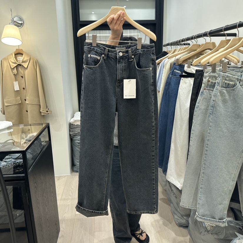 NOTTINGHAM韓國直郵㊣女裝新品熱賣推薦休閑時尚牛仔褲綁帶NOTTINGHAM牛仔褲