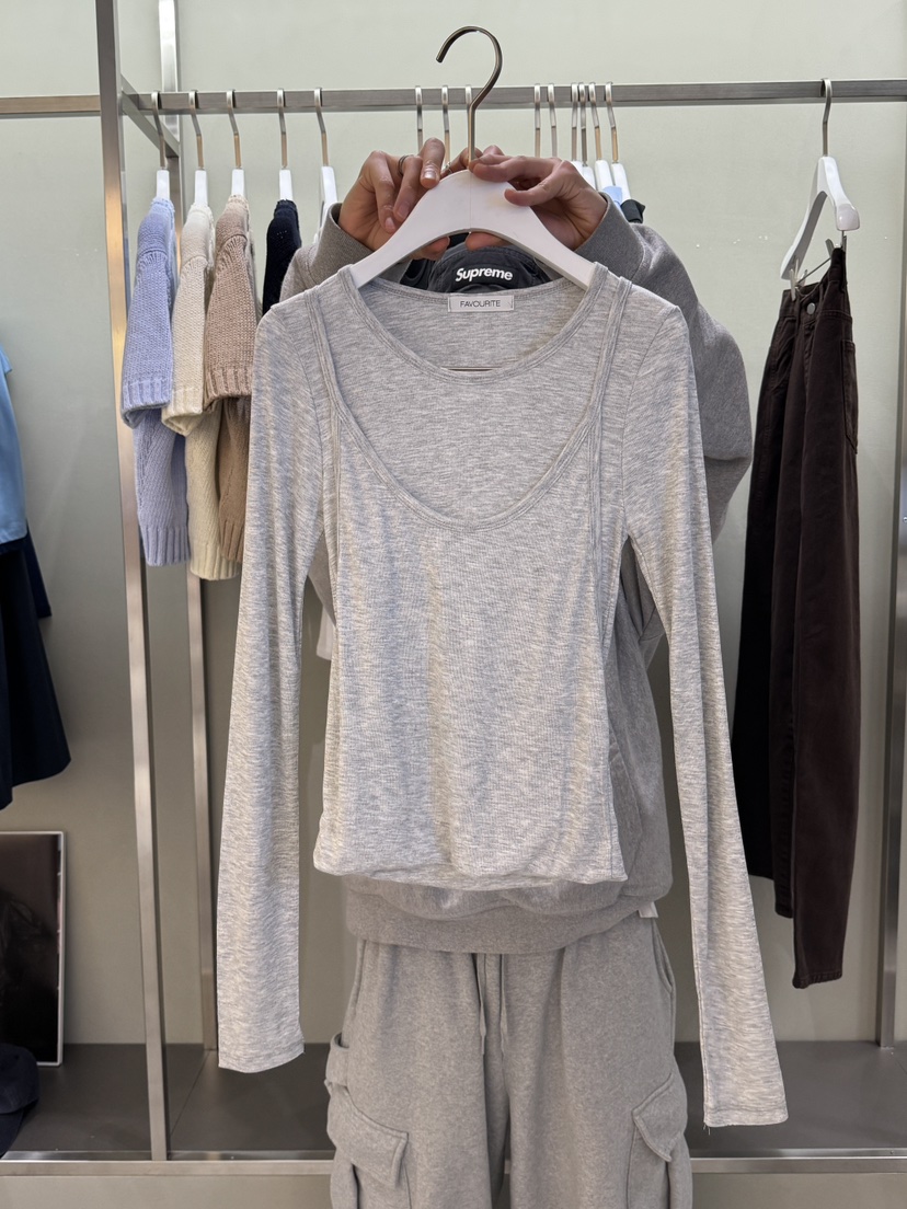 FAVE直郵韓國代購㊣女裝新品休閑職業人氣熱賣推薦25春夏長袖T恤FAVE/FAVOURITE長袖T恤圖色2