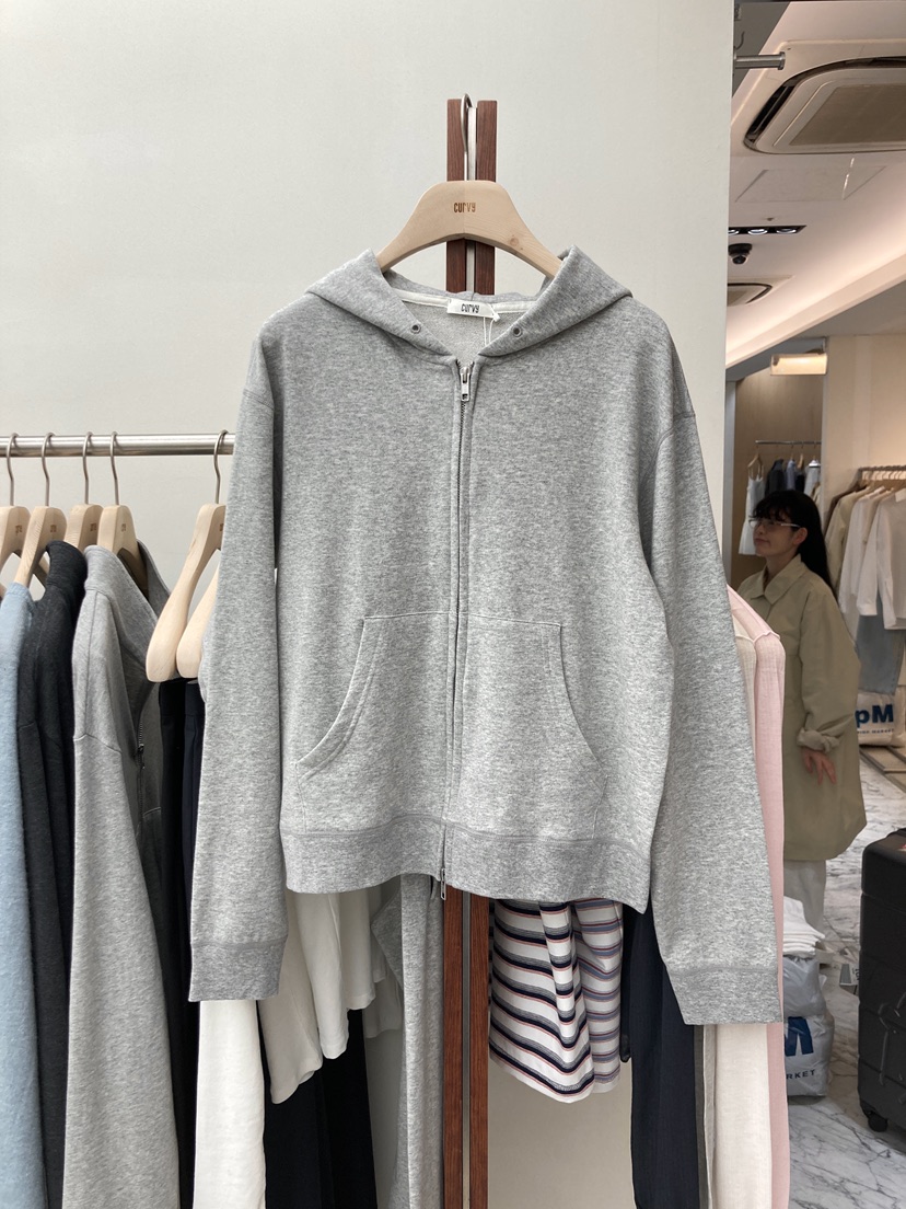 CURVY直郵韓國代購㊣女裝新款25春夏人氣推薦夾克拉鏈柔軟連帽CURVY夾克圖色1