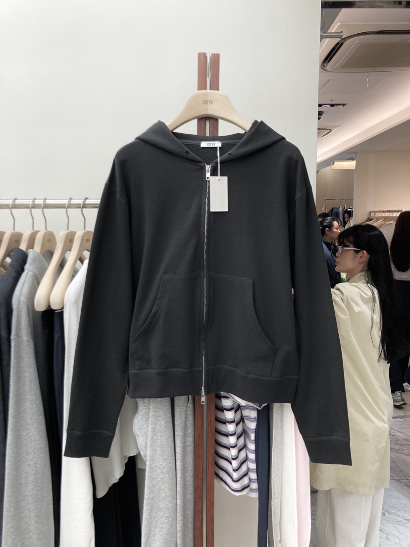 CURVY直郵韓國代購㊣女裝新款25春夏人氣推薦夾克拉鏈柔軟連帽CURVY夾克圖色2