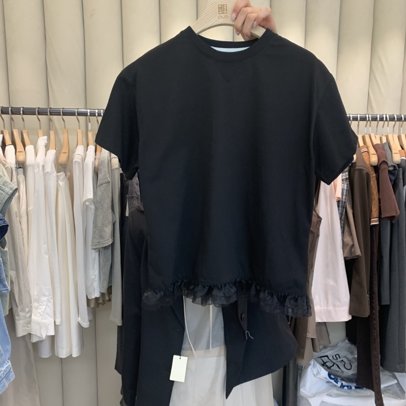 OUS/INCH-L韓國直郵㊣女裝新款熱賣休閑職業時尚25春夏T恤蕾絲OUS/INCHT恤圖色2