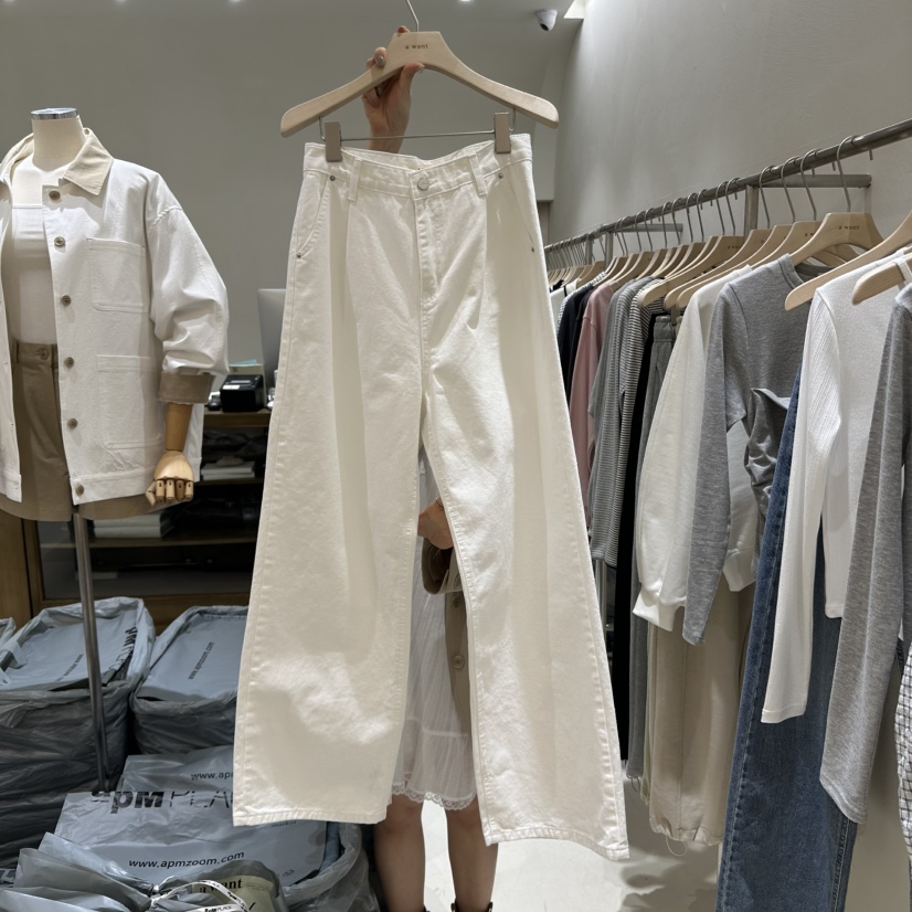 A WANT韓國直郵㊣女裝新品推薦25春夏休閑人氣時尚牛仔褲褶皺A WANT牛仔褲圖色2