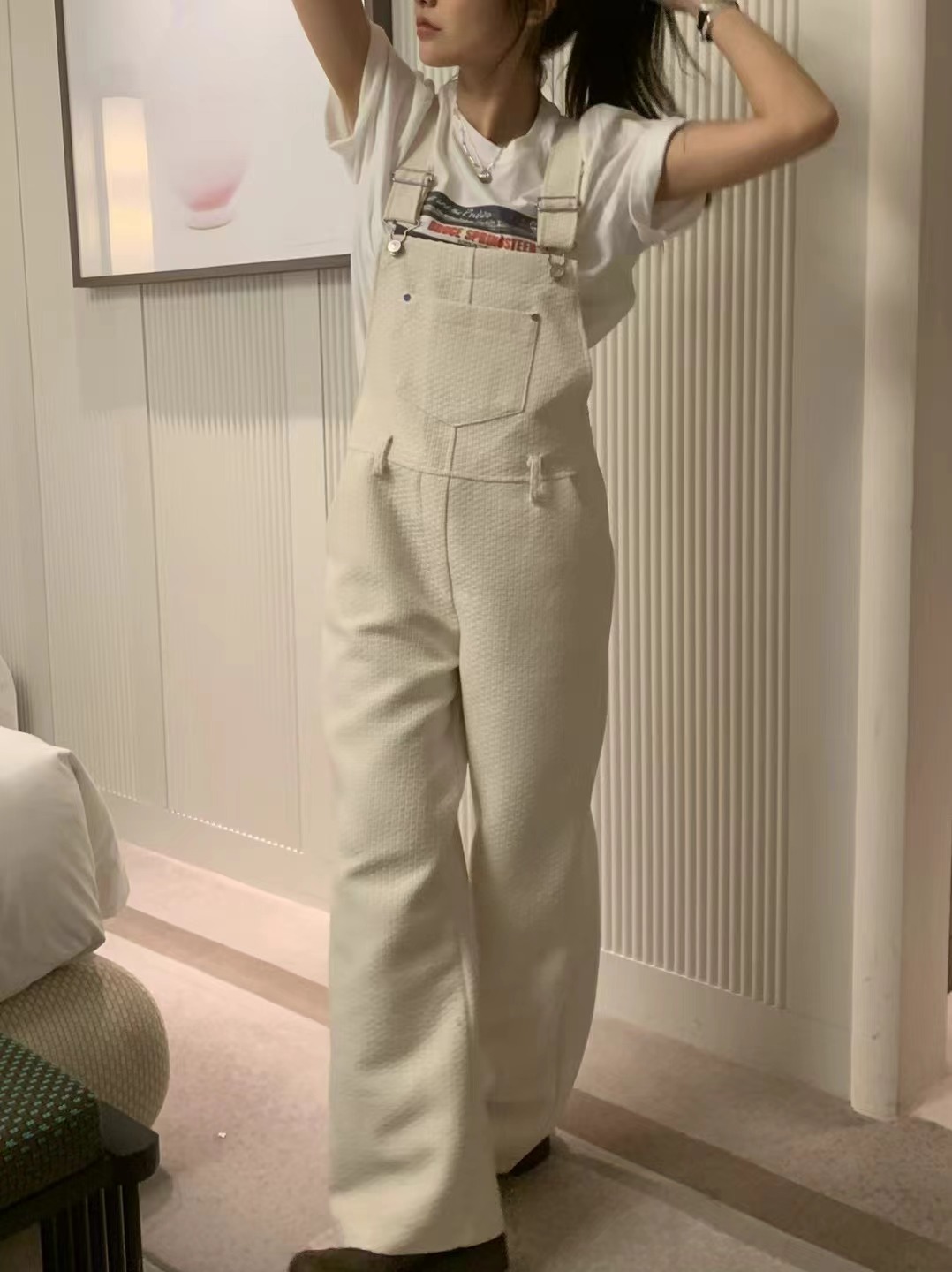 ONDA直郵韓國代購㊣女裝新品熱賣25春夏背帶褲工裝褲粗花呢ONDA背帶褲