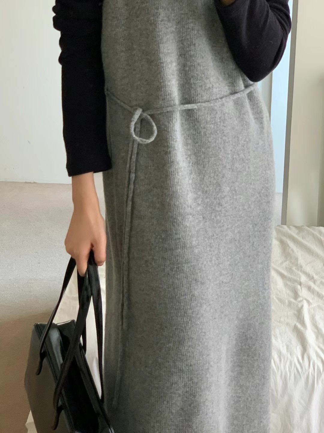 FLAT WHITE東大門直郵女裝新款休閑熱賣真品25春夏連衣裙含腰繩FLAT WHITE連衣裙