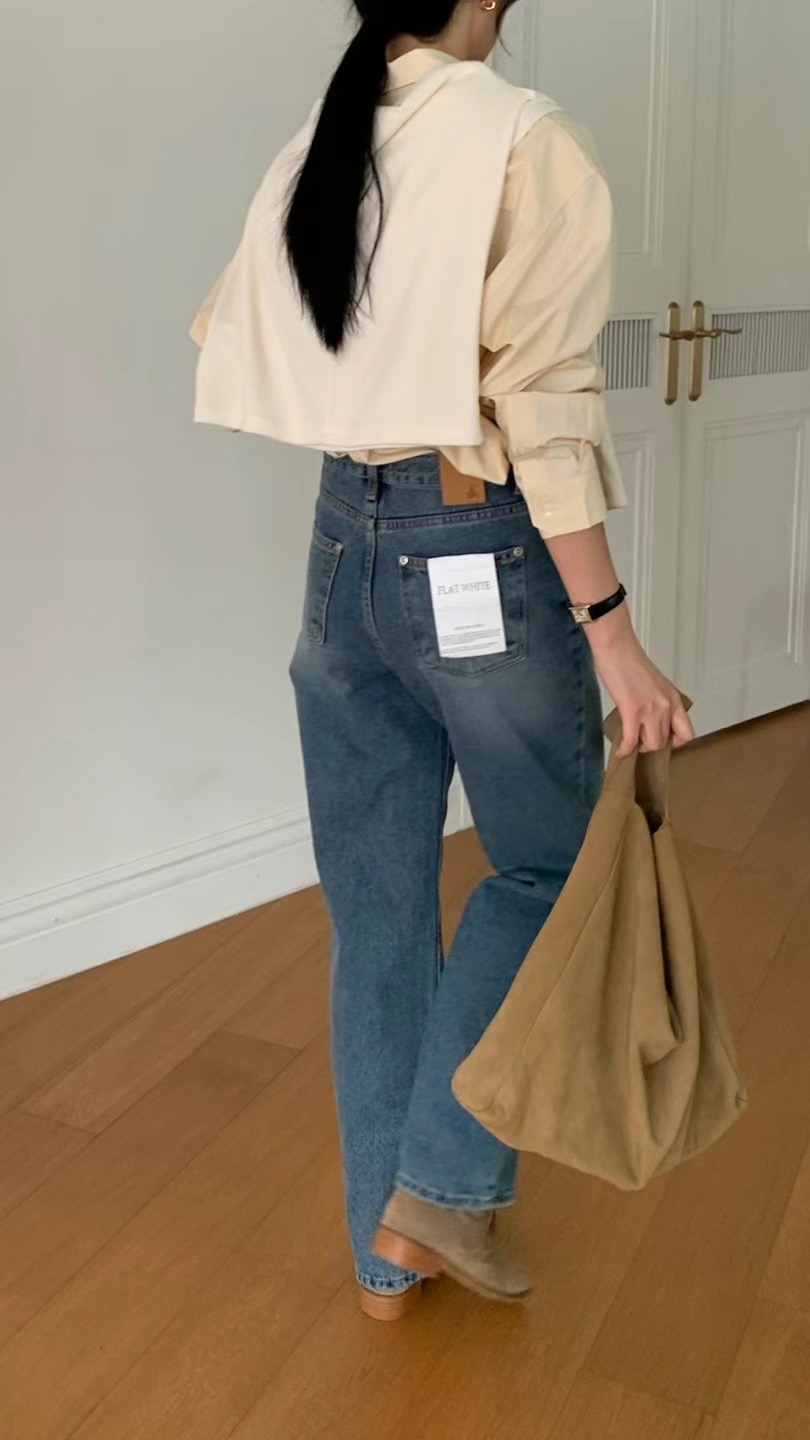 FLAT WHITE東大門實拍女士新品人氣25春夏真品職業熱賣牛仔褲FLAT WHITE牛仔褲