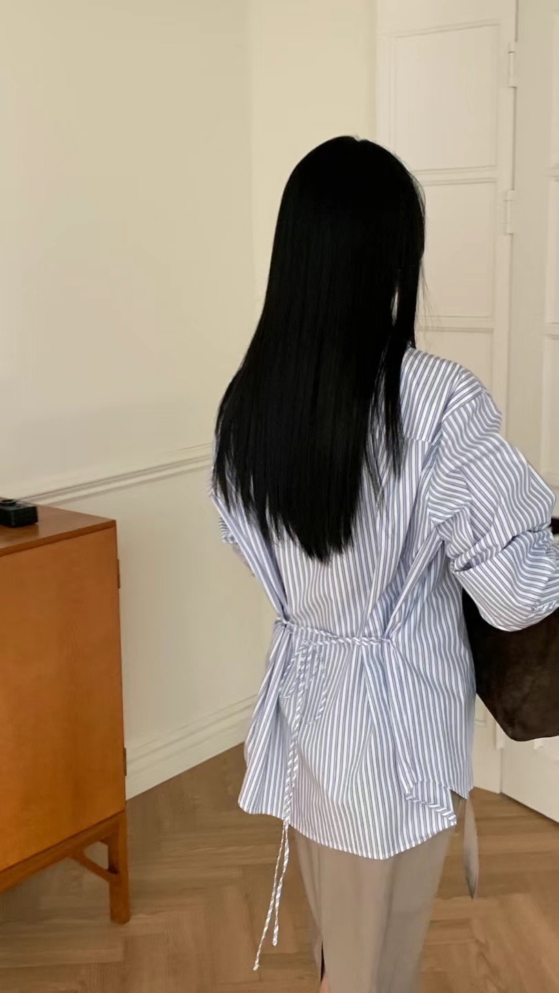 FLAT WHITE東大門代購女士新品職業25春夏襯衫蕾絲衫含腰繩FLAT WHITE襯衫/蕾絲衫