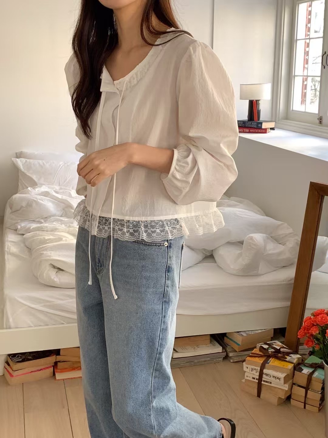 MELMEONT東大門代購女裝新品25春夏休閑時尚人氣襯衫蕾絲衫MELMEONT襯衫/蕾絲衫