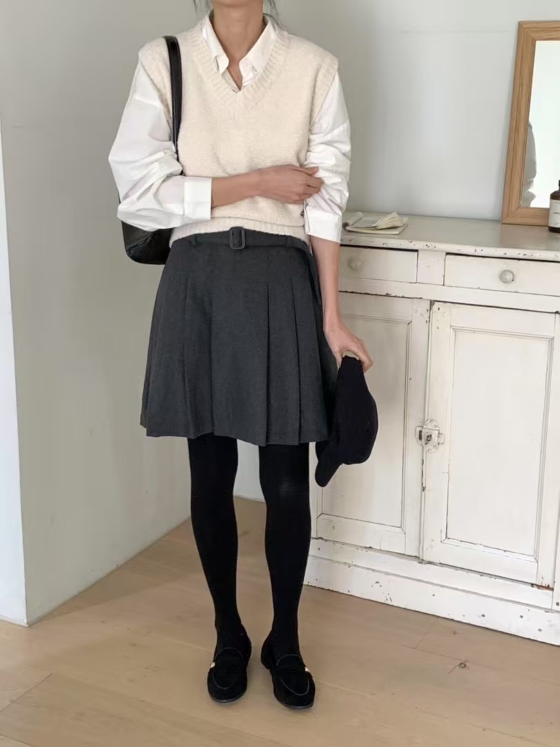 DADA韓國代購女士新品熱賣25春夏人氣真品時尚短裙羊毛腰帶DADA短裙圖色2