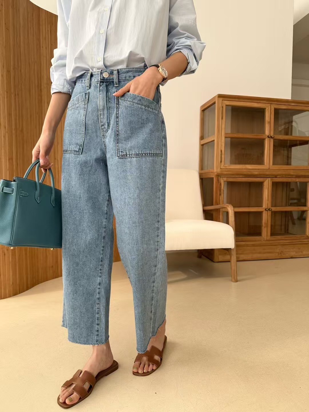 KIND-카인드-OT東大門實拍女裝新品25春夏休閑牛仔褲口袋KIND-ot牛仔褲
