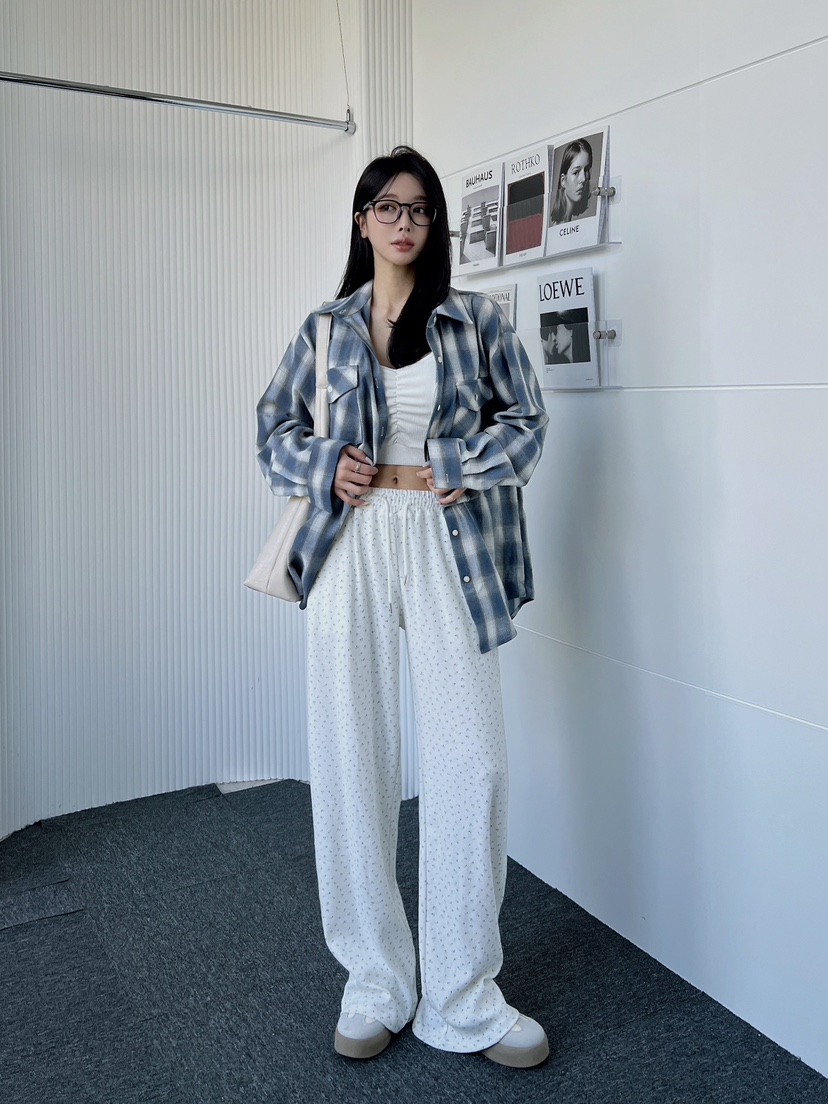 CLOTH韓國㊣直郵東大門代購女裝新款人氣襯衫蕾絲衫格紋寬松CLOTH襯衫/蕾絲衫
