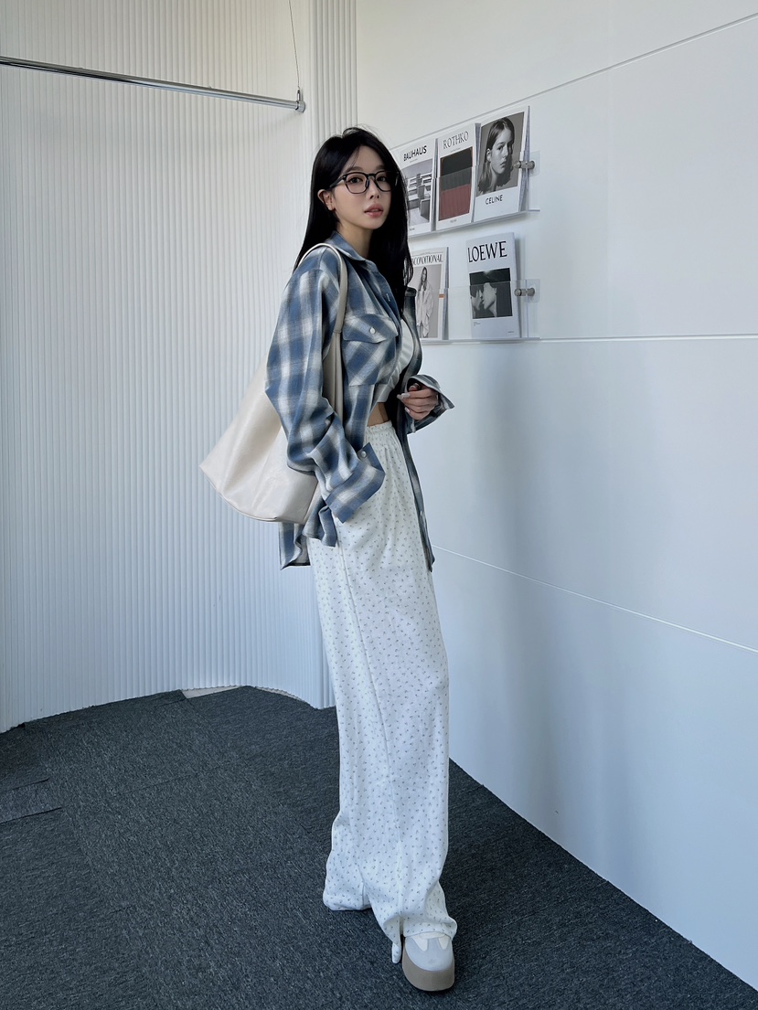 CLOTH韓國㊣直郵東大門代購女裝新款人氣襯衫蕾絲衫格紋寬松CLOTH襯衫/蕾絲衫