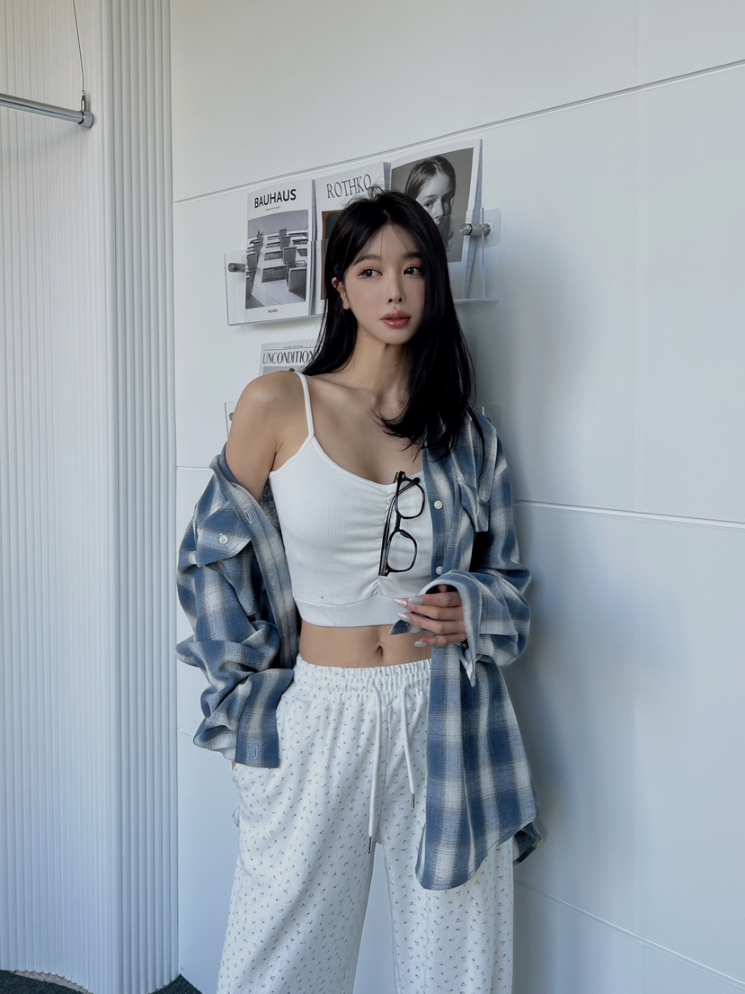 CLOTH韓國㊣直郵東大門代購女裝新款人氣襯衫蕾絲衫格紋寬松CLOTH襯衫/蕾絲衫