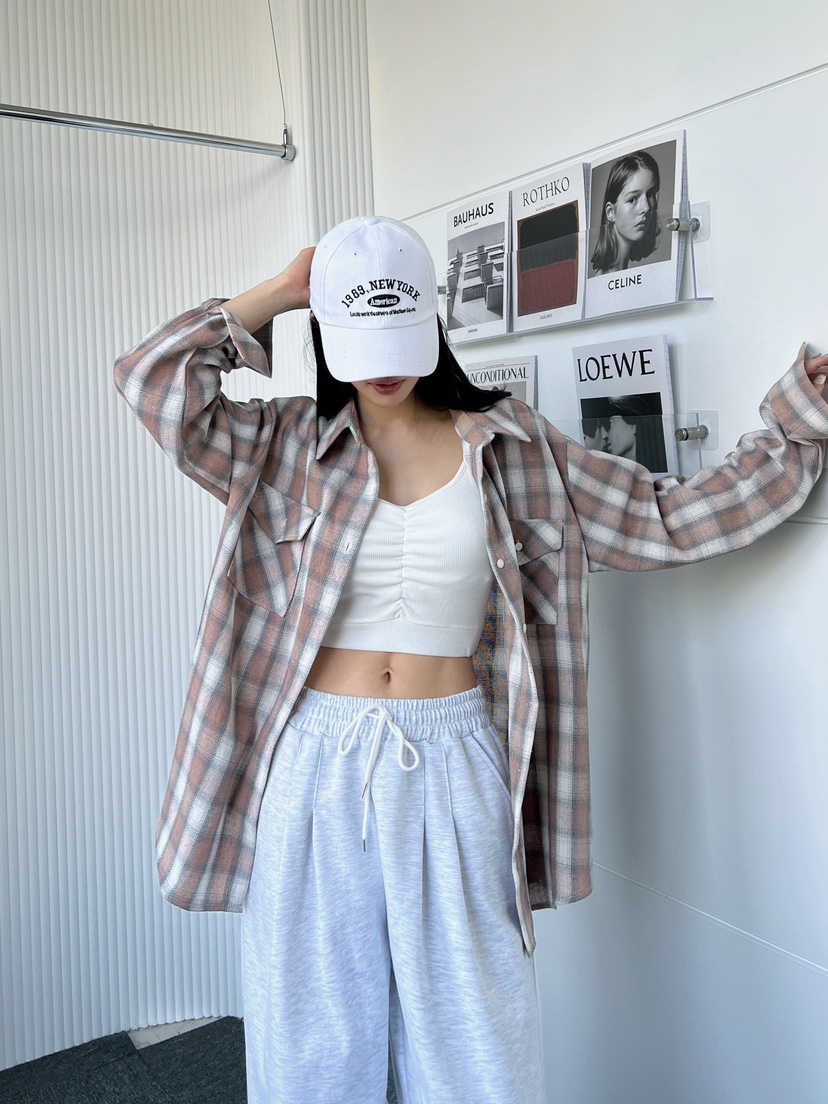 CLOTH韓國㊣直郵東大門代購女裝新款人氣襯衫蕾絲衫格紋寬松CLOTH襯衫/蕾絲衫