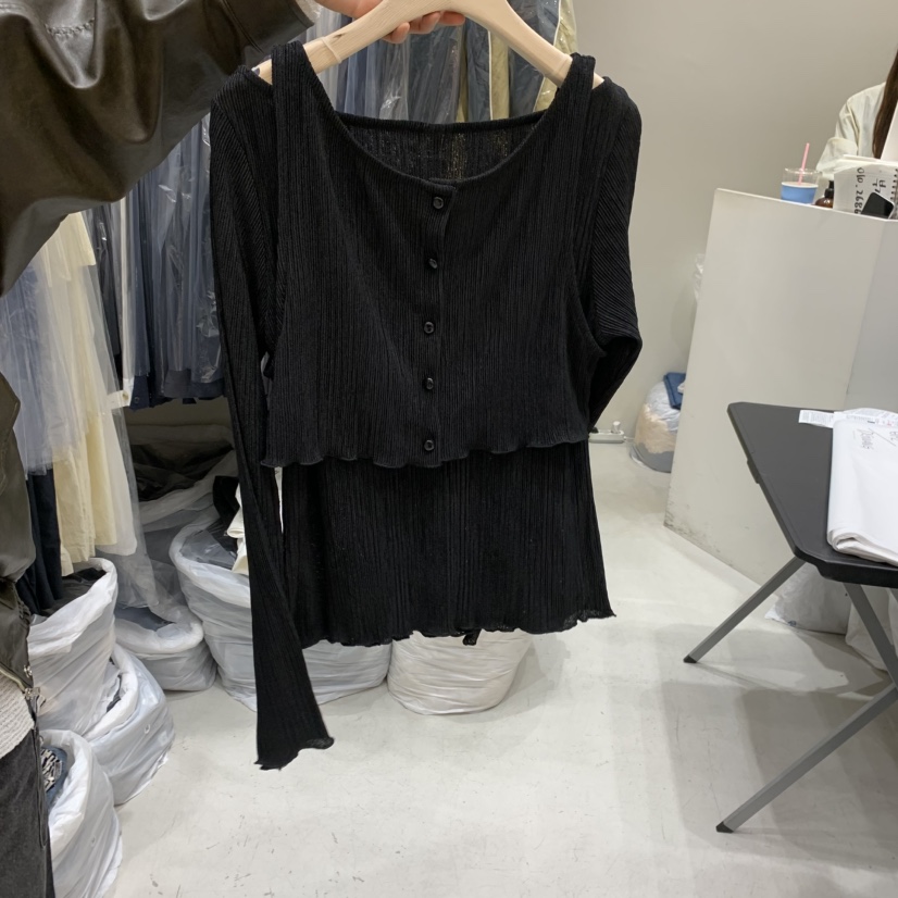 FRE韓國㊣直郵東大門代購女裝新品職業人氣推薦長袖T恤假兩件FRE長袖T恤