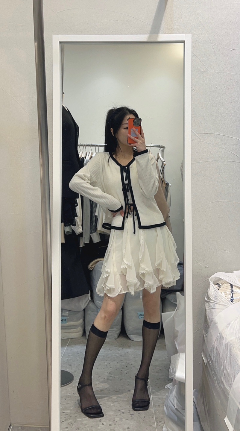 ROU.TINE韓國直郵㊣女裝新款熱賣休閑人氣針織衫蝴蝶結開衫ROU.TINE針織衫