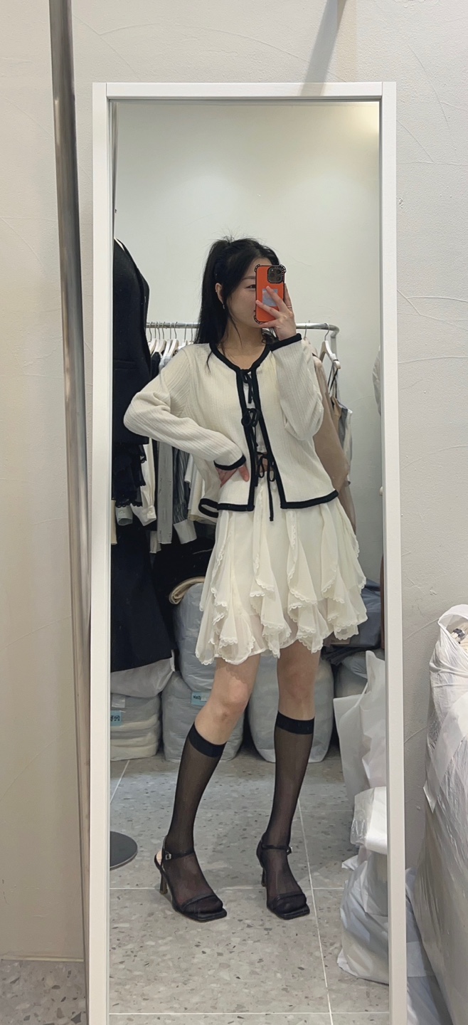 ROU.TINE韓國直郵㊣女裝新款熱賣休閑人氣針織衫蝴蝶結開衫ROU.TINE針織衫