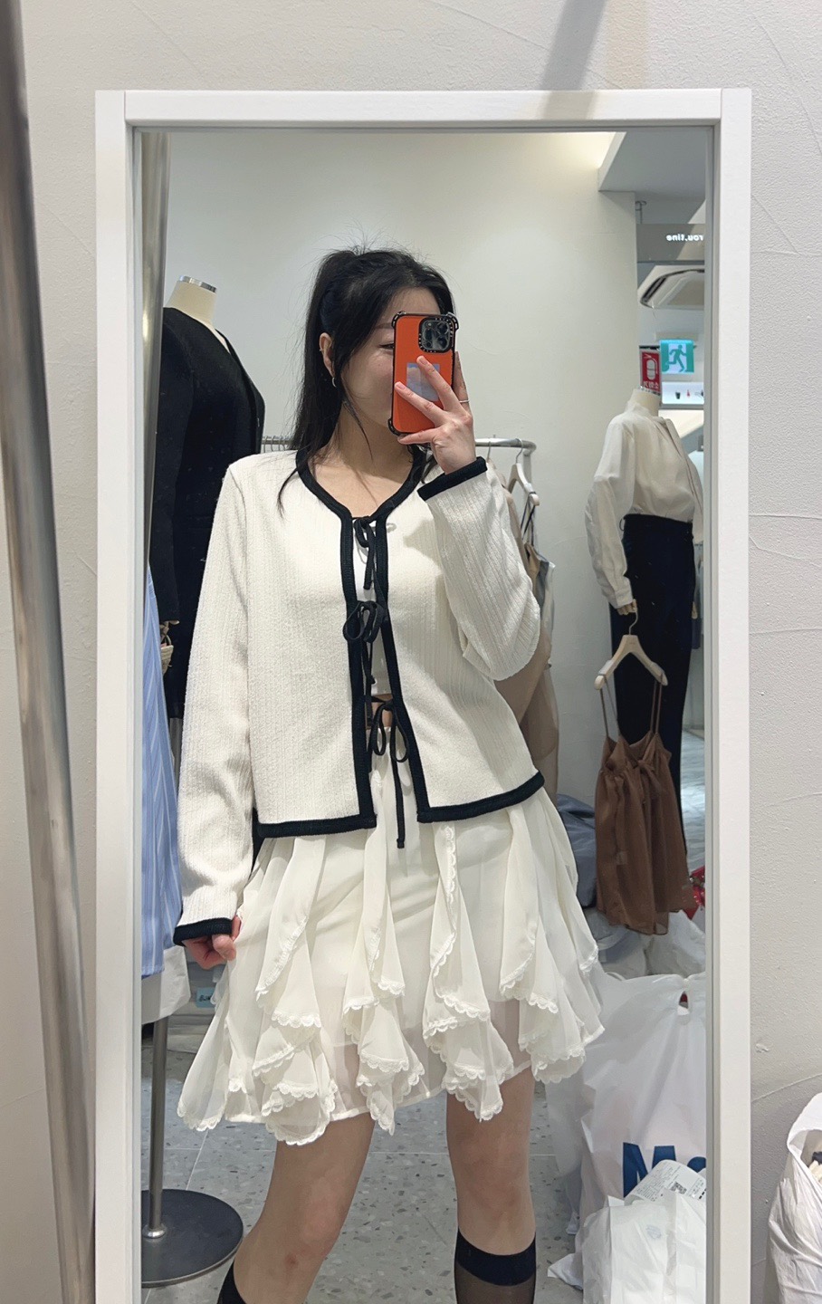 ROU.TINE韓國直郵㊣女裝新款熱賣休閑人氣針織衫蝴蝶結開衫ROU.TINE針織衫
