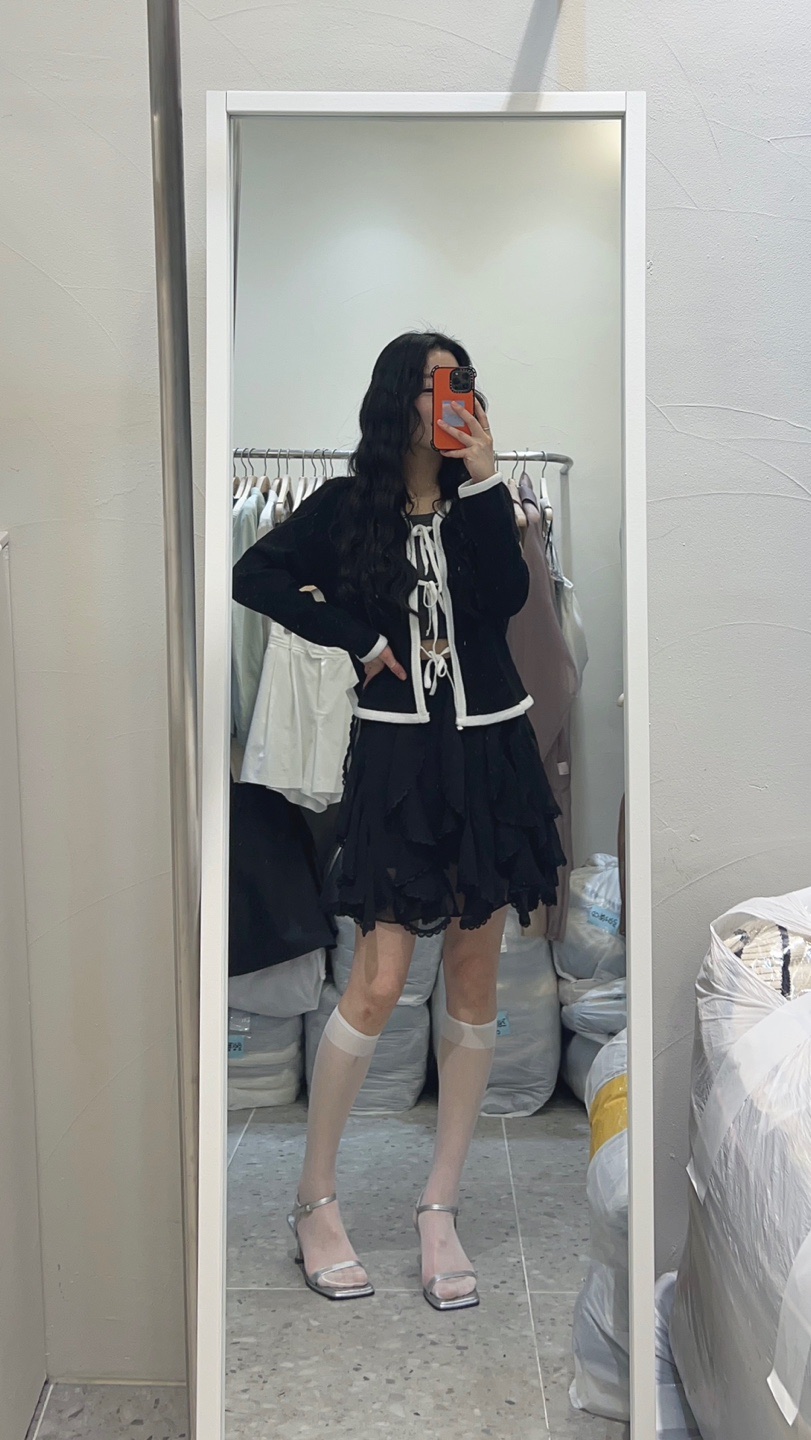 ROU.TINE韓國直郵㊣女裝新款熱賣休閑人氣針織衫蝴蝶結開衫ROU.TINE針織衫