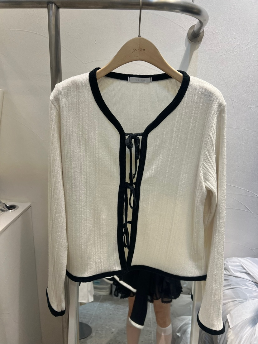 ROU.TINE韓國直郵㊣女裝新款熱賣休閑人氣針織衫蝴蝶結開衫ROU.TINE針織衫