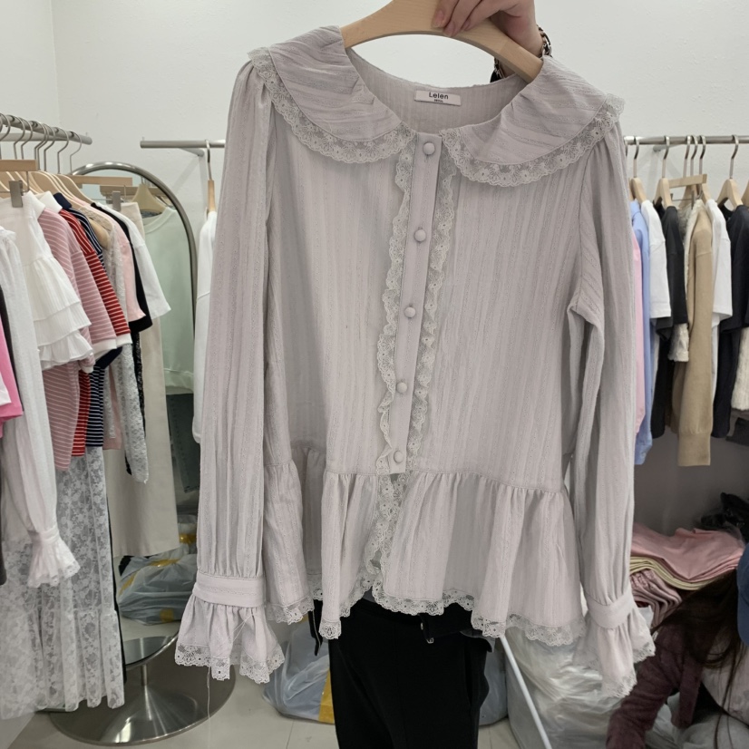 LELEN韓國直郵㊣東大門實拍女裝新品時尚職業25春夏襯衫蕾絲衫LELEN襯衫/蕾絲衫圖色2