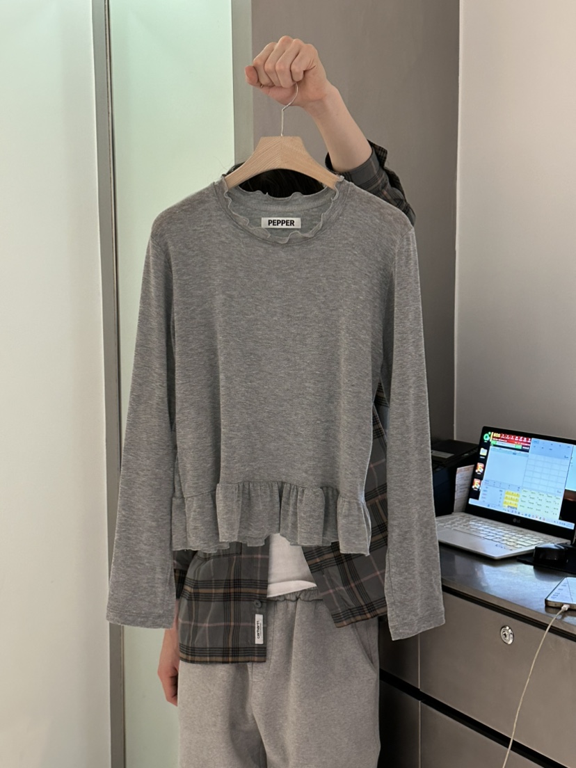 PEPPER-L東大門實拍女裝新品熱賣真品推薦休閑長袖T恤荷葉邊PEPPER長袖T恤圖色4