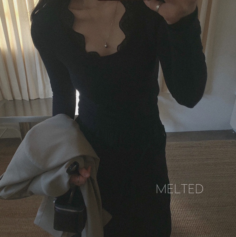 MELTED-P韓國直郵女裝新品時尚熱賣休閑人氣25春夏長袖T恤蕾絲MELTED-P長袖T恤