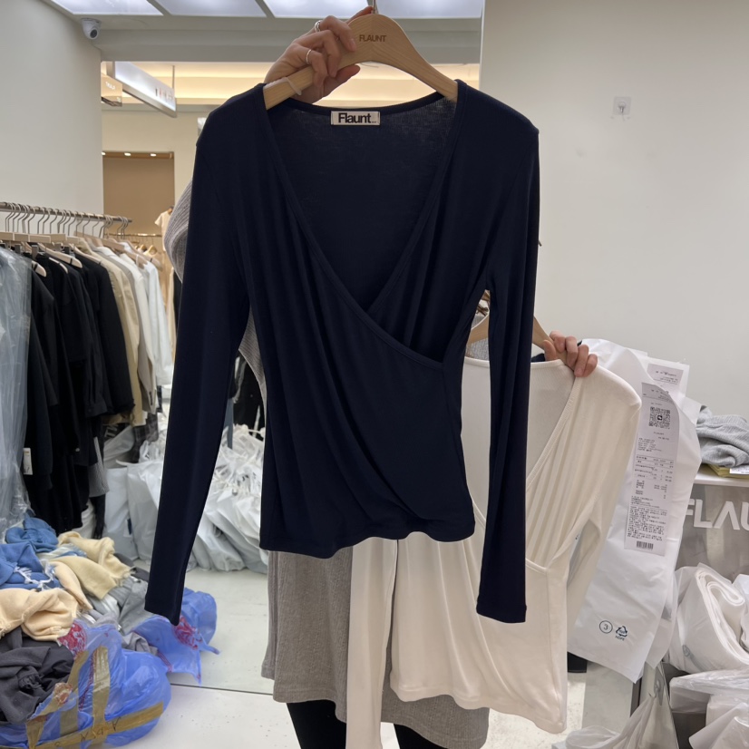 FLAUNT韓國直郵女裝新品休閑時尚推薦人氣熱賣職業真品長袖T恤FLAUNT長袖T恤