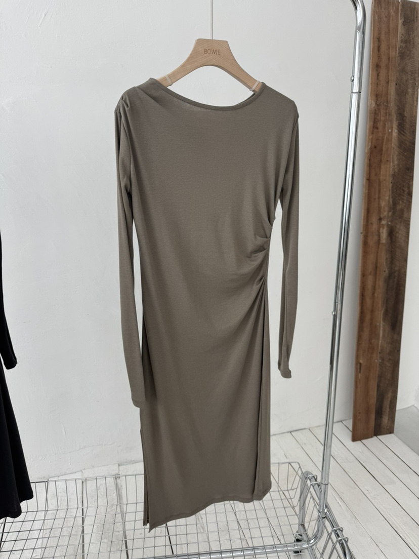 BOWIE韓國直郵㊣女裝新品25春夏推薦熱賣休閑連衣裙褶皺長款BOWIE連衣裙圖色3