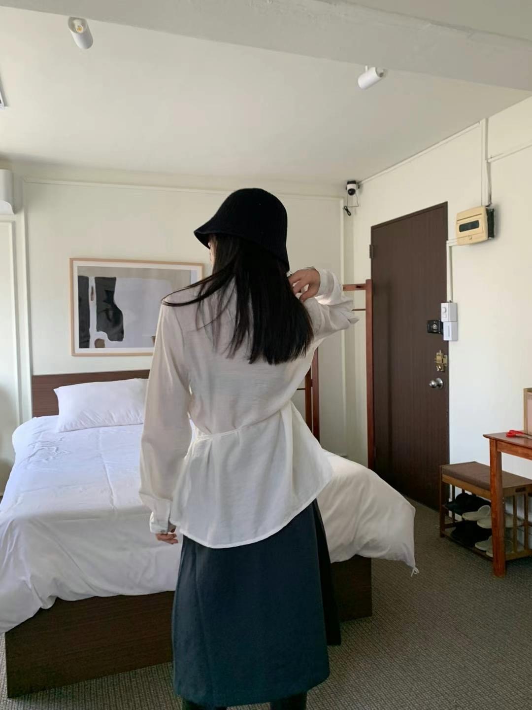 COVER-커버-T直郵韓國代購㊣女裝新品人氣時尚長袖T恤含腰繩COVER長袖T恤