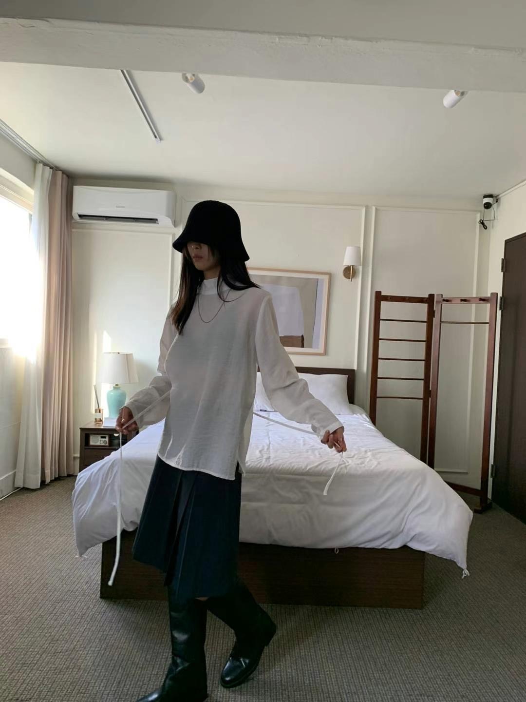 COVER-커버-T直郵韓國代購㊣女裝新品人氣時尚長袖T恤含腰繩COVER長袖T恤