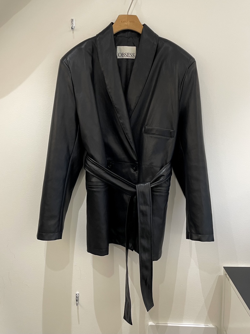 OBSESS東大門實拍女裝新品職業真品時尚25春夏皮衣含腰帶皮革OBSESS/EARLY BIRD皮衣