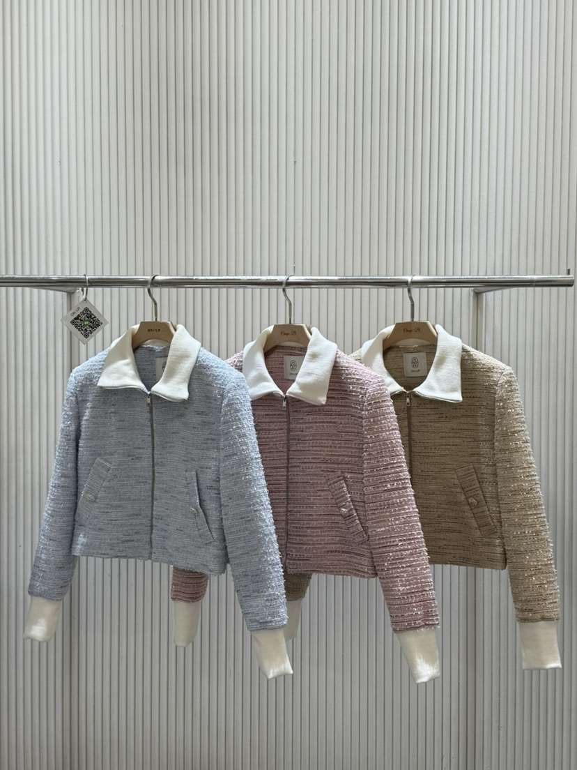 ON:UP東大門直郵女士新品25春夏職業人氣真品夾克粗花呢拉鏈ON:UP夾克