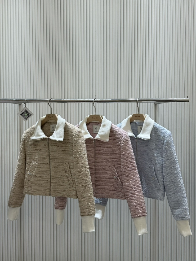 ON:UP東大門直郵女士新品25春夏職業人氣真品夾克粗花呢拉鏈ON:UP夾克