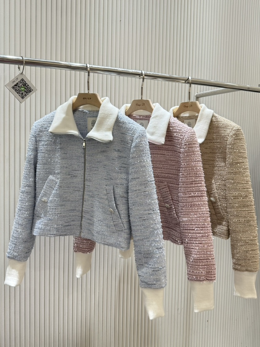 ON:UP東大門直郵女士新品25春夏職業人氣真品夾克粗花呢拉鏈ON:UP夾克