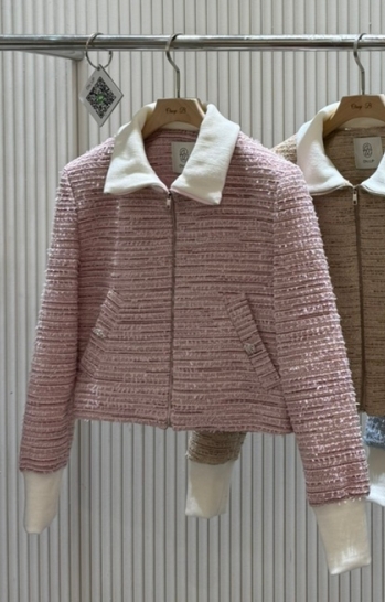 ON:UP東大門直郵女士新品25春夏職業人氣真品夾克粗花呢拉鏈ON:UP夾克圖色2